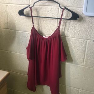 Sheer wine colored off the shoulder top